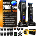 9000 RPM Brushless Motor Professional Hair Clippers Set for Men: Cordless Clippers & Zero Gap Trimmers with DLC Blades LED Display Fast Charging Stands Travel Pouch Maquina Para Cortar Pelo De Hombre
