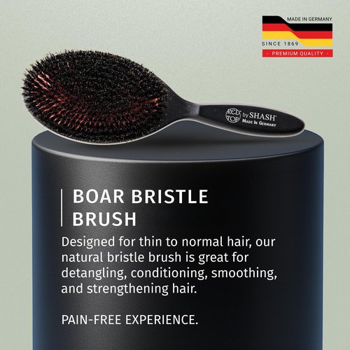 SHASH 100% First Cut Boar Bristle Hair Brush, Suitable For FINE TO THIN HAIR TYPES ONLY - Naturally Conditions Hair, Improves Texture, Exfoliates, Stimulates, Made in Germany (Black, Large)