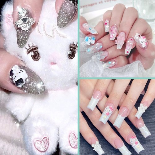 VCEOW 120pcs Kawaii Nail Art Charms Resin Nail Charms Cute 3D Cartoon Y2k Nail DIY Accessories for Girls and Women(Style 1)