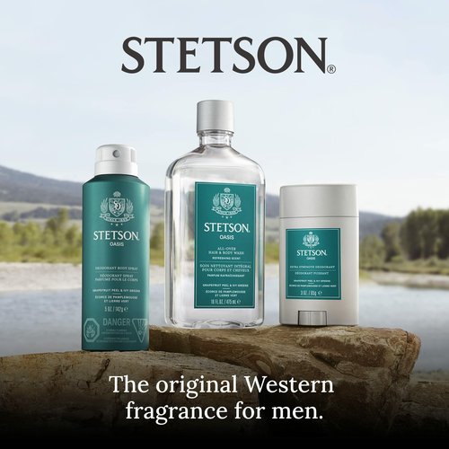 SCENT BEAUTY STETSON Personal Care All Over Hair & Body Wash Moisturizing Body Wash & Shampoo - 16 oz - 3 Pack - Oasis