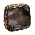 AGBIADD Fabric Leopard Print Clear Makeup Bag Travel Cosmetic Case Transparent Toiletry Bag with Zipper, Portable Make Up Organizer Traveling Compact Car Bag for Essentials (Brown)