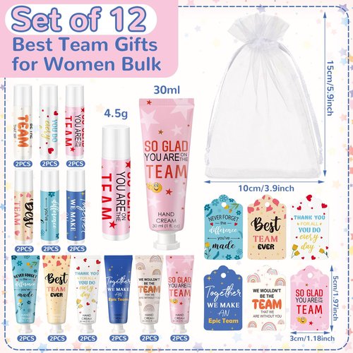 Dansib 12sets/48pcs Best Team Ever Gifts Team Appreciation Thank You Gifts for Coworkers Women Employee Appreciation Gift Party Favors Basket Stuffers Items Travel Hand Lotion and Lip Balm Set