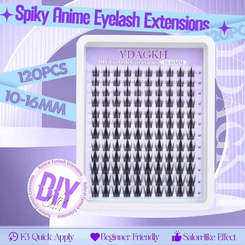 Anime Lash Clusters with Spikes Manga Eyelash Clusters Invisible Band Spiky Clusters Eyelash Extensions Natural Cluster Lashes Wispy 10-16mm DIY Lash Extension Clear Band Doll Individual Lashes 120Pcs