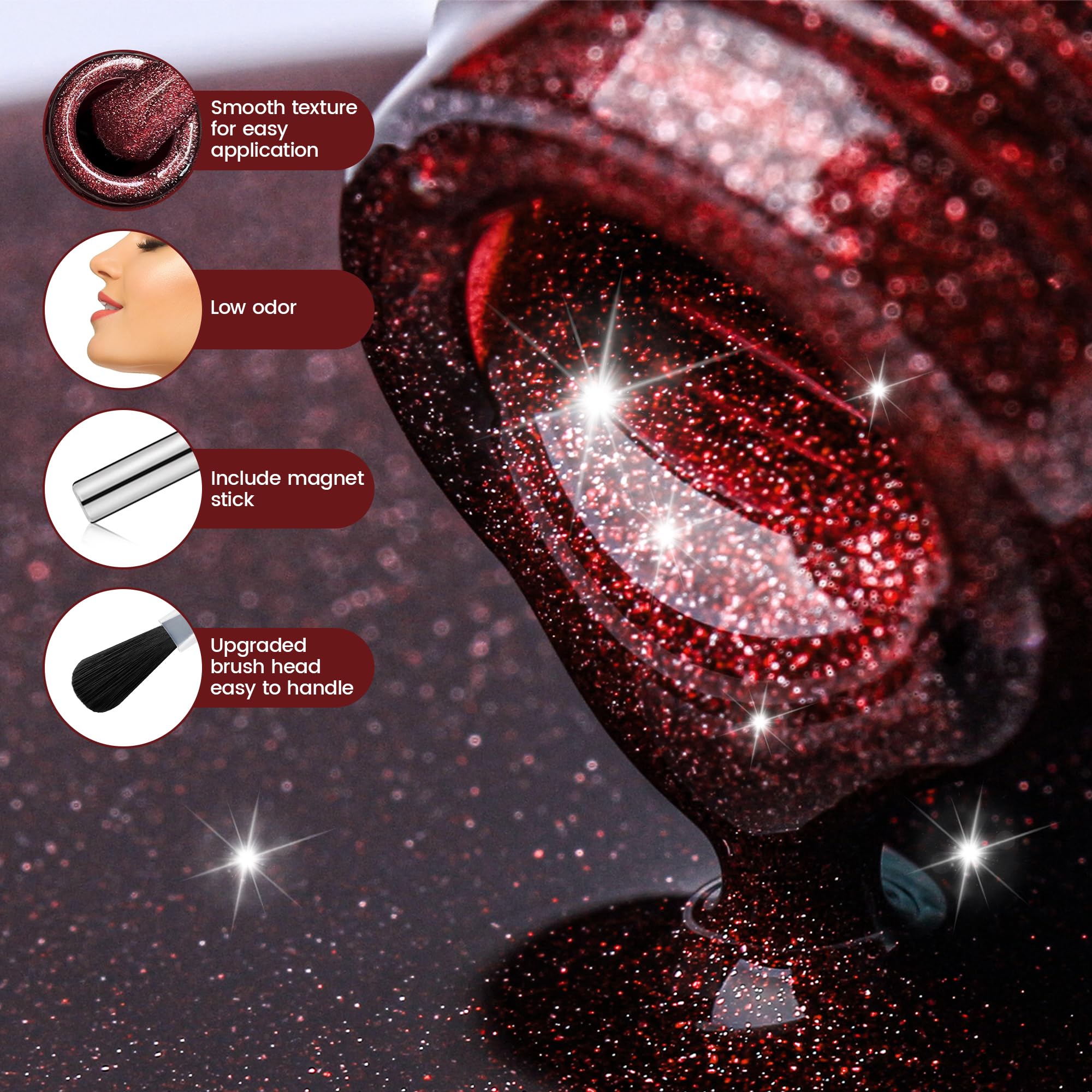 YTD Likomey Cat Eye Gel Nail Polish Set,Fall Winter 8 Colors Crystal Magnetic Glitter with Magnet Stick Kit,Silver Green Blue Black Champagne Gold Brown Plum UV Color Varnish,0.25 Fl Oz 7.5 ml