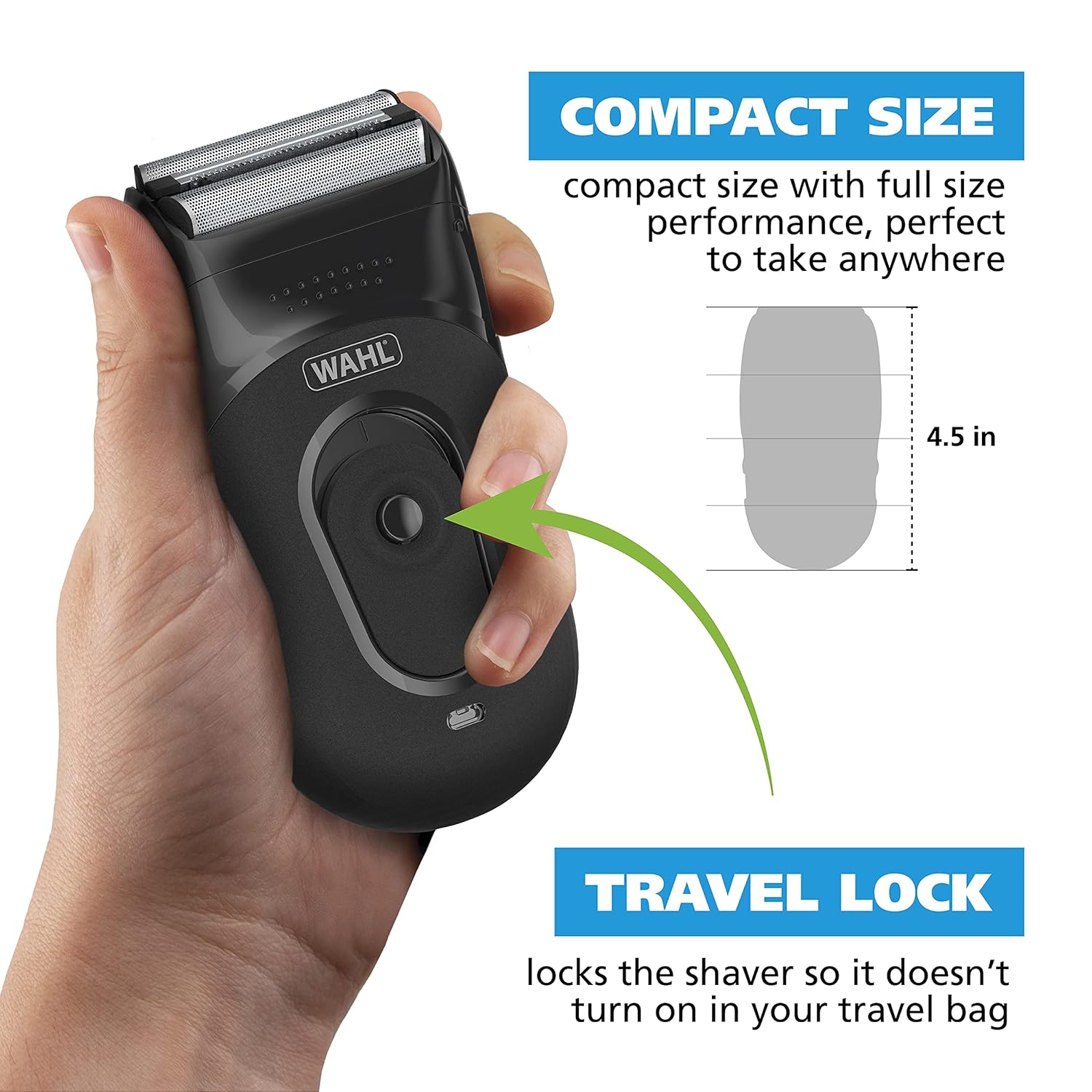 Wahl Compact Rechargeable Lithium Ion Shaver Kit - Hygienic Rinseable Foils & Dual Flexible Contours