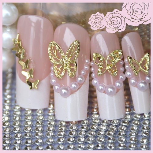 200 Pcs Butterfly Nail Charms and Gems Gold Butterflies Nail Charms Bulk Kawaii y2k Nail Art Charms 3D Cute Metal Alloy Making Ornament Big Small Nail Decoration Accessories for DIY fingernail Charms
