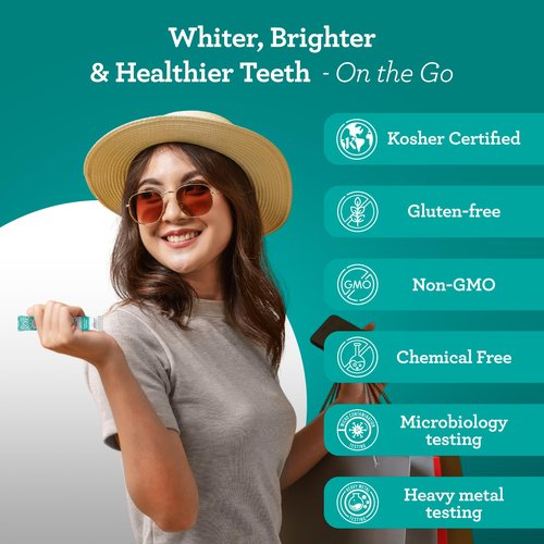 GuruNanda Travel Sachets Coconut Oil Pulling, Fresh Breath Mouthwash, 7 Essential Oils & Vitamins for Happy Teeth & Gums, with Tongue Scraper, 28 Sachets