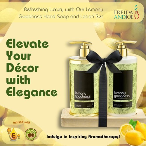 16 fl oz Lemon Citrus Aromatic and Nourishing Hand Soap Set Keep Your Skin Incredibly Soft & Clean in a Wooden Holder Unisex Formula Luxury Body Care for Women and Men Gift – Mother's Day Gift for