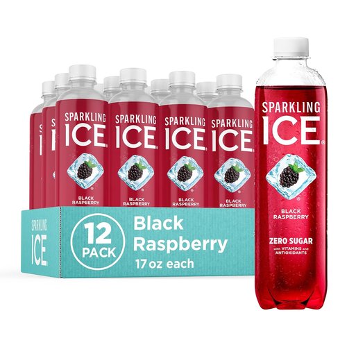 Sparkling Ice Black Raspberry Sparkling Water - Zero Sugar, Low Calorie, Vitamins & Antioxidants | 17 fl oz Bottles (Pack of 12)