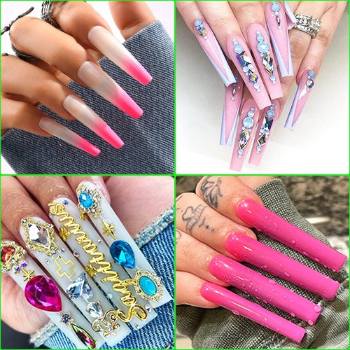 600PCS No C Curve Coffin Nail Tips for Acrylic Nails Professional, XXXL Clear Coffin Nail Tips, 12 Sizes Extra Long Acrylic Nails Tips Flattened Half Cover Fake Nails for Salons and Home DIY