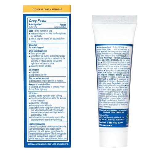Earth's Care Acne Spot Treatment - 10% Sulfur Cream for Cystic Acne, Pimples & Blackheads | 0.97 OZ Tube