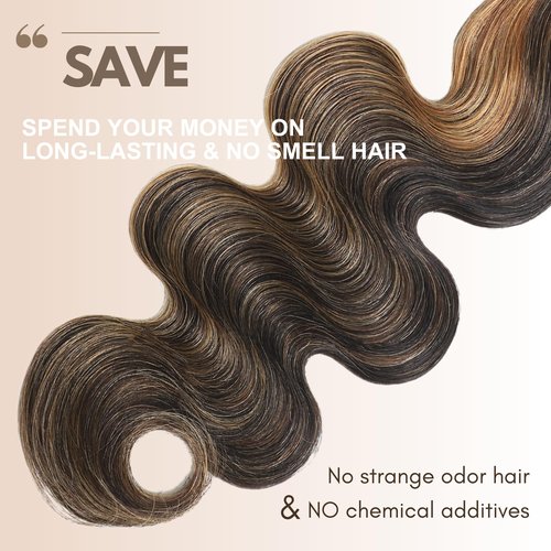 HERMOUS 13A Double Drawn FB/27 Human Hair Bundles Body Wave Blonde Highlight Color, Honey Blonde with Black Single Bundle Human Hair 100% Unprocessed Hair Colored Single Bundle Wavy Sew In 10 Inch