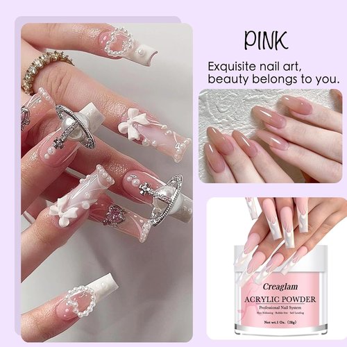 Creaglam Super Nail Acrylic Powder - 3 Pcs 28g Cover Pink Polymer for 3D Art & French Extensions | No Lamp Needed