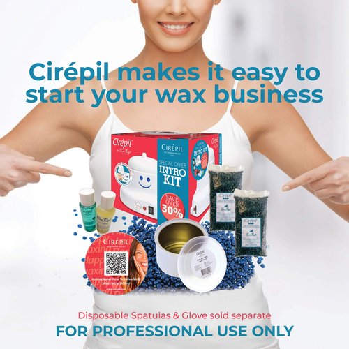 Cirepil - Intro Waxing Kit - Professional Hard Wax Kit for Hair Removal - Includes Happy Heater, Original Blue Wax Beads, Pre & Post Care - DIY Salon Results for Sensitive Skin, Brazilian & Body
