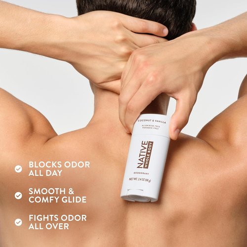 Native Whole Body Deodorant - Coconut & Vanilla Scent | 72-Hour Odor Protection, Aluminum-Free, 2.3oz