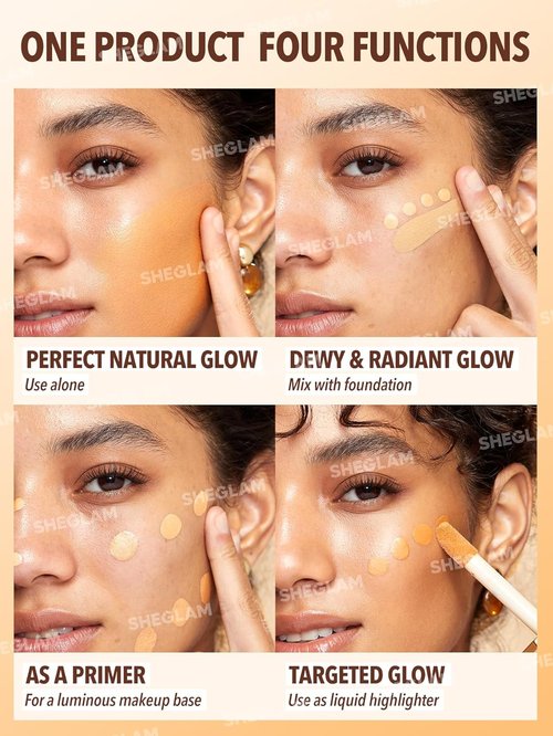 **SHEGLAM Sunburst Glow Mixer - 4-IN-1 Liquid Glow Complexion Booster, Vegan & Cruelty-Free | Medium Tan Neutral**