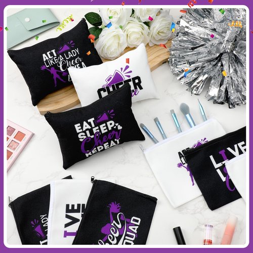 Pinkunn 20 Pcs Cheer Makeup Bags Bulk Cheer Team Gifts for Women Canvas Makeup Case Cheerleader Teams Gifts Zipper Cosmetic Pouch for Cheerleading Party Favors Supplies(Purple)
