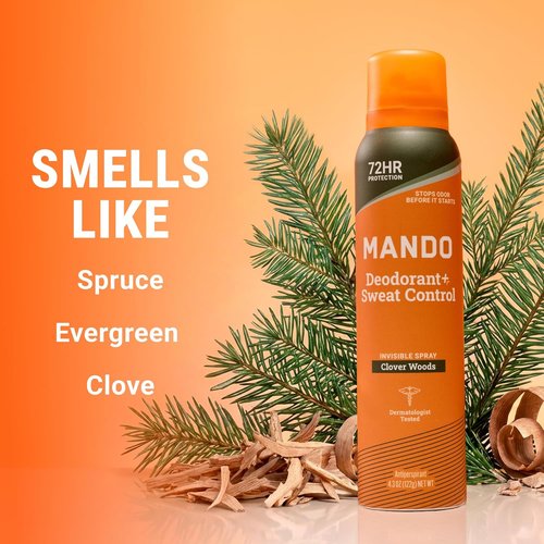 Mando 72 Hour Sweat & Odor Control Spray for Men - Invisible Antiperspirant Deodorant | Low Irritation Formula - 2 Pack - Clover Woods