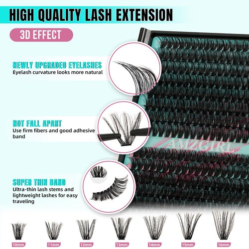 Lash Clusters Kit 320Pcs 60D 80D DIY Individual Lashes Extension Kit Lash Bond And Seal Lash Remover For Eyelashes Extensions Lash Applicator Tool For False Eyelash Cluster Kit(60D80D,D-Mix10-16mm)