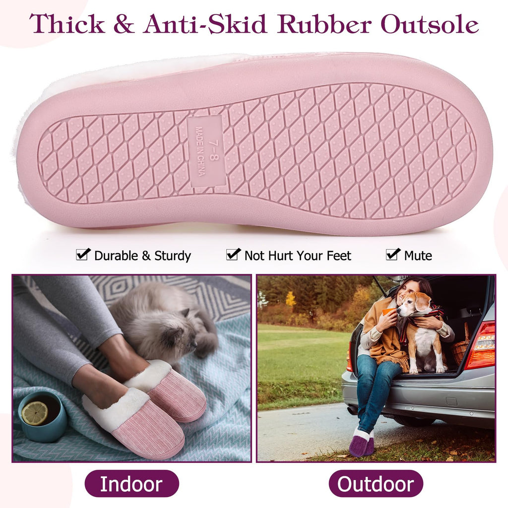 Yearntown 6 Pairs 3 Pairs 6 Pairs Warm Fuzzy House Slippers for Women Size 7-8 8-9 with Thick Anti-slip Soles Winter Fluffy Indoor Outdoor Knit Plush Soft Slipper Shoes Pink Purple White (Size 7-9)
