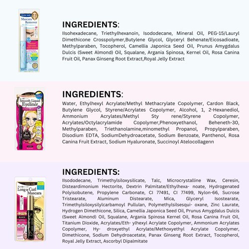 HEROINE MAKE by KISSME Waterproof Mascara Black by Defining Fiber for Long and Curl Eye Makeup for Women + Smooth Liquid Black Eyeliner, Smudge-free + Gentle Mascara Remover Oil Free, 3 Set