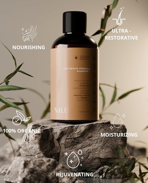 NALU Organic Shampoo - SOS Repair Formula for Urgent Care | Enriched with Botanicals & Vitamins, 8 Fl Oz