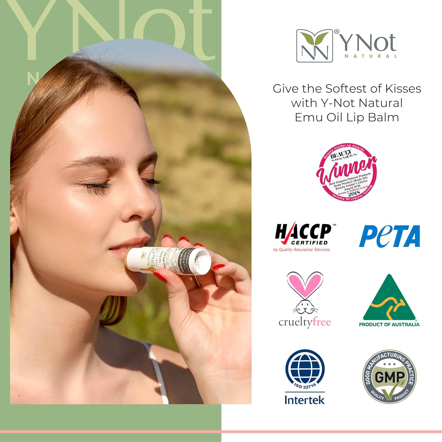 Y-Not Natural Emu Oil Moisturizing Lip Balm - Hydrating SPF50+ Protection, 15g Stick