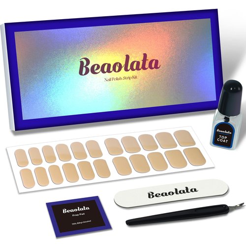 Beaolata Nail Polish Strips, 44PCS Salon Quality Wraps with Top Coat, Long Lasting Gel Nail Stickers for Women Easy Apply& Remove (Eating Gingersnap Yellow)
