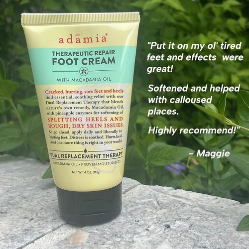 Adamia Therapeutic Foot Cream - Pure Macadamia Oil, Fragrance Free, 4 Ounce Tube | Paraben Free, Non-GMO