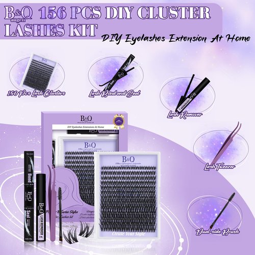 B&Q Flora Lash Clusters Kit Flaunt Lash Clusters D-Curl Cluster Eyelash Extensions Kit Lengthlock Eyelash Cluster 8-18mix Wet Look Eyelashes Clusters Wispy DIY Eyelash Extension Kit (Flaunt B0X Kit)