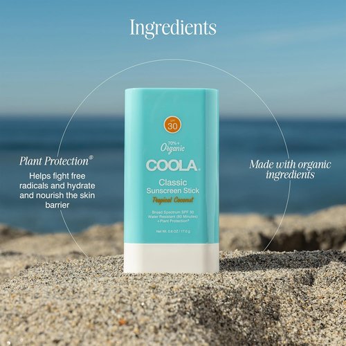 COOLA Organic Face Sunscreen SPF 30 - Vegan & Gluten-Free Sunblock Stick in Tropical Coconut, 0.15 Oz