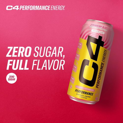 Cellucor C4 Performance Energy Drink - Strawberry Blast | Zero Sugar Pre-Workout | 200mg Caffeine | 16 Fl Oz (12 Pack)