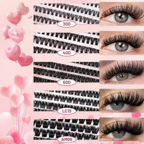 Lash Extension Kit, 516Pcs Individual Cluster Eyelash Extensions with Lash Bond&Seal Remover Tweezer Brush Lash Curler Lash Assistant Stylish Portable Makeup Bag DIY Lash Extensions at Home
