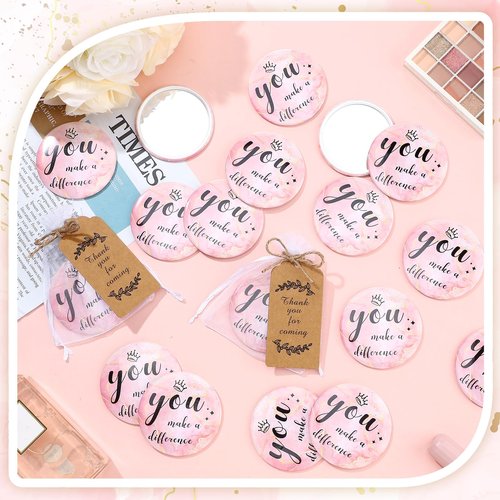 Tradder 50 Sets Compact Mirrors Bulk Women Gift Inspirational Appreciation Employee Thank You Christmas Small Purse Pocket Stuffer Item Makeup Mini Mirrors for Coworker Bridal Souvenir Bag(Rose Gold)