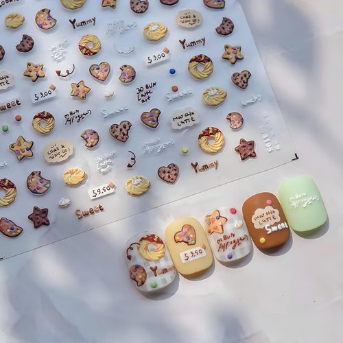 Dedyel Food Nail Art Stickers 3D Cake Dessert Donut Ice Cream Cookies Fruit Bread Self-Adhesive Nail Stickers for Women Girls Kids