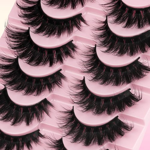 Ahrikiss Lashes Fluffy Cat Eye Lashes 5D Volume False Eyelashes That Look Like Extensions 10 Pairs Soft Wispy Fake Eyelashes Faux Mink Lashes (D18)