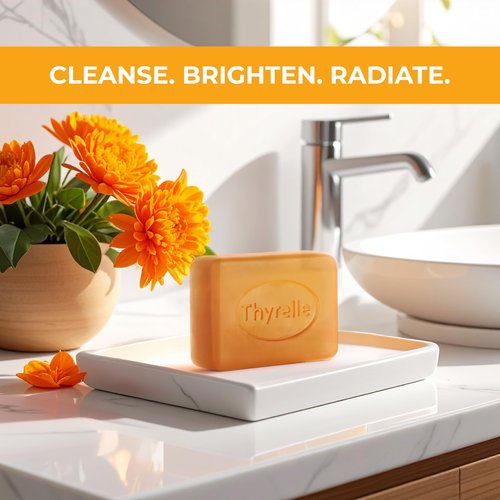 Thyrelle Kojic Acid and Turmeric Soap (3.5 oz) I Kojic Acid Soap for Body and Face I Turmeric soap bar with Panthenol, Vitamin C, Vitamin E and Prebiotics