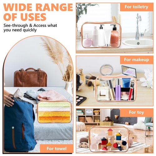 AURUZA Clear Makeup Bag,Portable Travel Toiletry Bags with Zipper, TSA Approved Clear Organizer Bags, PVC Cosmetic Pouch for Airport Airline Compliant