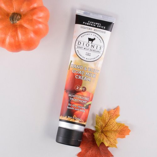 Dionis Goat Milk Caramel Pumpkin Spice Hand & Body Cream and Body Lotion Limited Edition Fall Bundle (Pack of 2)
