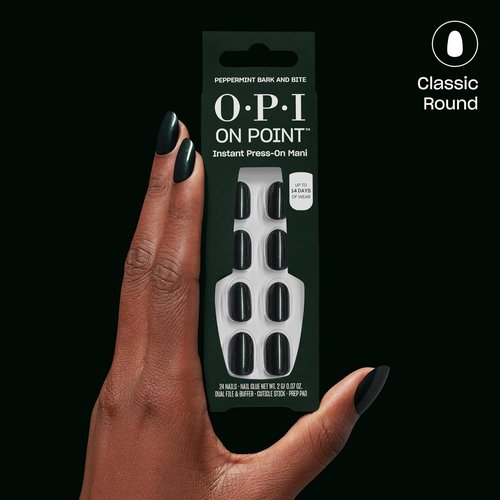 OPI On Point Press On Nails - Short Round Classic & Accent Nail Art | 24 Count With Glue | Long Lasting & Reusable
