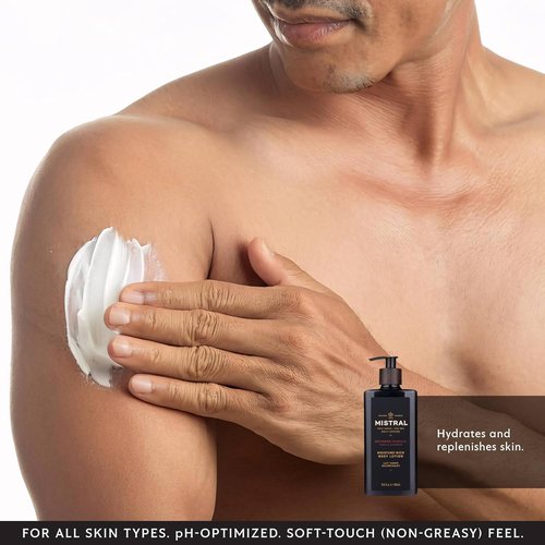 Mistral Bourbon Vanilla Body Lotion for Men - Moisture-Rich, Fast-Absorbing Formula with Shea Oil & Squalane | Natural & Paraben-Free - 13.5 fl oz