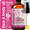 Organic Vitamin E Oil - Scar & Stretch Mark Treatment with Castor, Rosehip, Jojoba | Hydrating Face & Body Oil