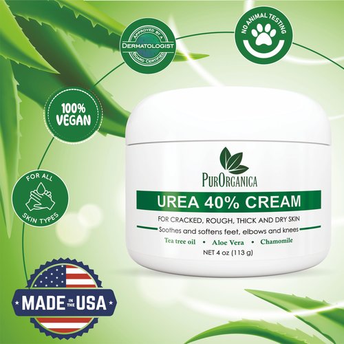 PurOrganica Urea 40% Foot Cream – Dermatologist Tested, Intensive Repair for Dry, Cracked Heels, Corns, Calluses & Rough Feet, Professional Strength Exfoliating & Moisturizing Cream - Made in USA