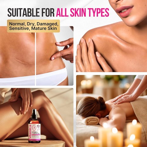 Organic Vitamin E Oil - Scar & Stretch Mark Treatment with Castor, Rosehip, Jojoba | Hydrating Face & Body Oil