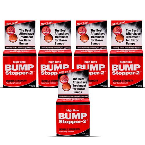 High Time Bump Stopper 2 Double Strength Ingrown Hair Cream | Aftershave Lotion for Men and Women | Razor Bump Balm | 0.5 OZ (5 Pack)