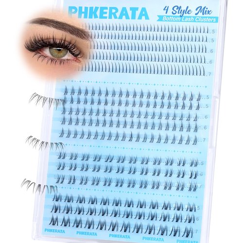 PHKERATA 4 Style Bottom Lashes Natural Bottom Lash CLusters Lower Manga Eyelash Clusters 372pcs Anime Fairy Individual Lashes Bottoms DIY Eyelash Extensions, 5-7mm