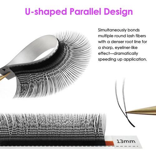 SEEDEW U Shape YY Lash Extensions, UYY 0.07mm D Curl MIX8-15mm 12 Rows/Tray, Natural Soft Lightweight Eyelashes Grafting for Lash Artists, Beauty Salon (Matte Black-0.07-D-MIX8-15mm) UYY