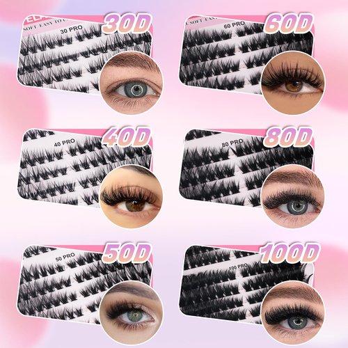 FANDIQ Eyelash Clusters 30D+40D+50D+60D+80D+100D Lash Clusters Wispy Individual Lashes Cat Eyes 540pcs 8-16MM D-Curly Lash Extensions Thick Volume Cluster Eyelashes DIY at Home(A02Pro)