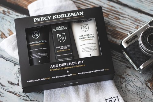 Percy Nobleman Age Defence Kit – Men’s Skincare Gift Set with Charcoal Face Scrub, Hydrating Facial Serum with Hyaluronic Acid & Vitamin C Moisturiser for Cleansing, Nourishment & Healthy Skin