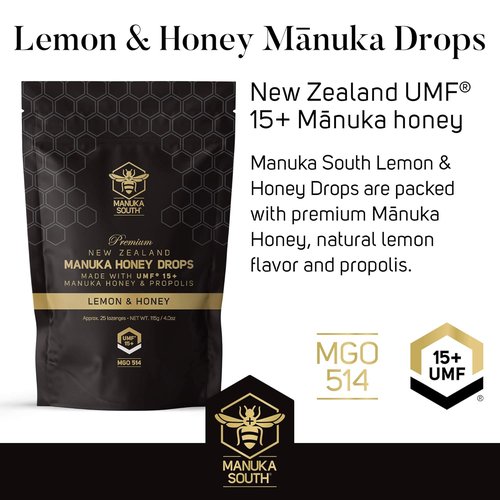 Manuka Health Manuka Honey Drops UMF 15+ | Soothing Natural Drops with Propolis - Lemon & Honey Flavor - 25 Drops